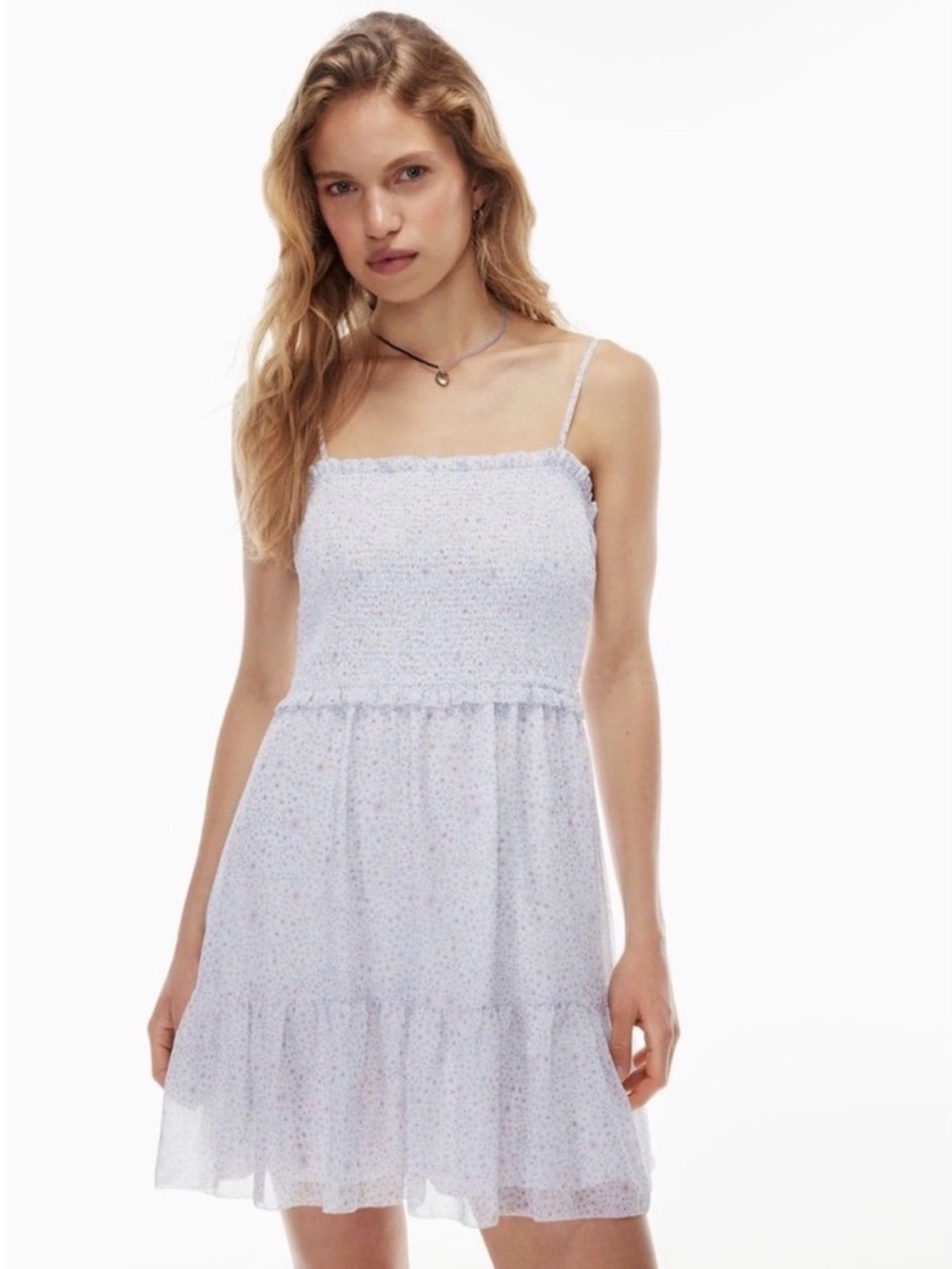 Wilfred Light Blue Floral Smocked Mini Dress
